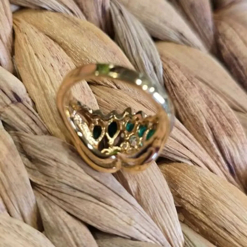 Marquise Green Stone and CZ Ring. Sz 5.75